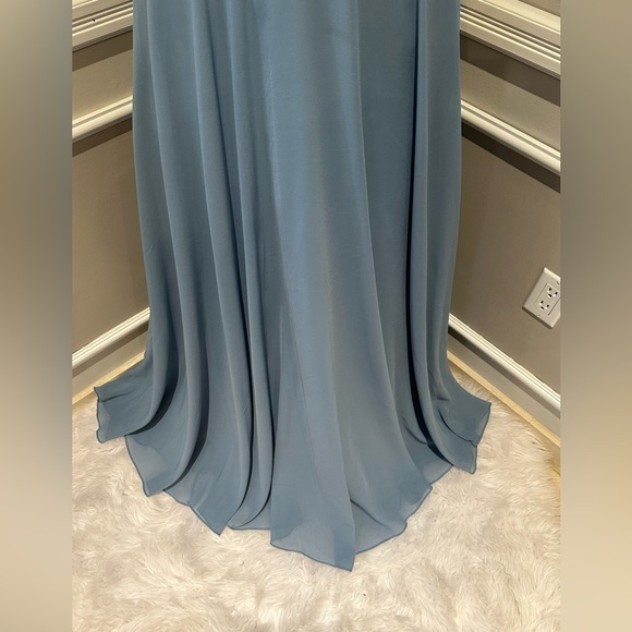 Brideside Cher dusty blue women’s chiffon spaghetti strap formal evening dress - Picture 15 of 16